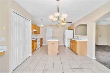 Spacious kitchen has abundant counterspace and cabinets, as well as large pantry.