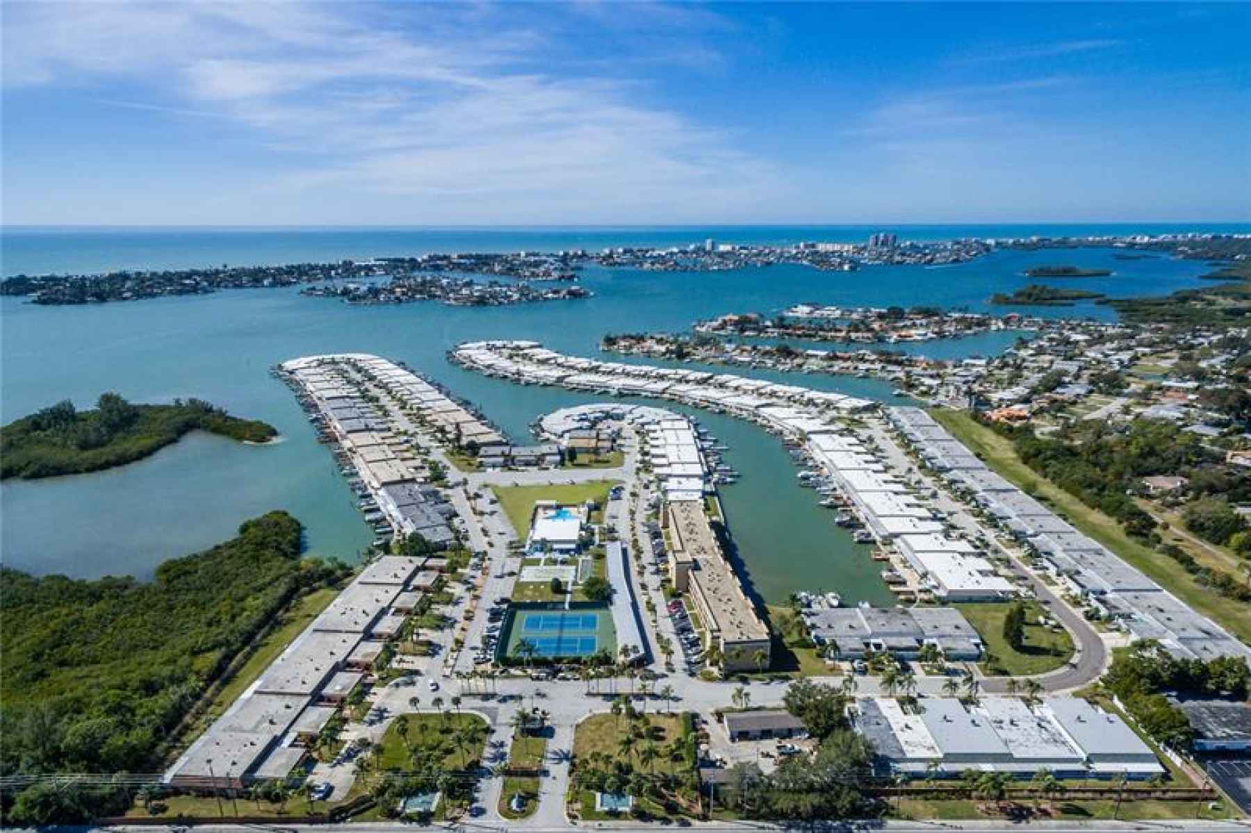 Aerial view of Boca Ciega Point Building One front and center