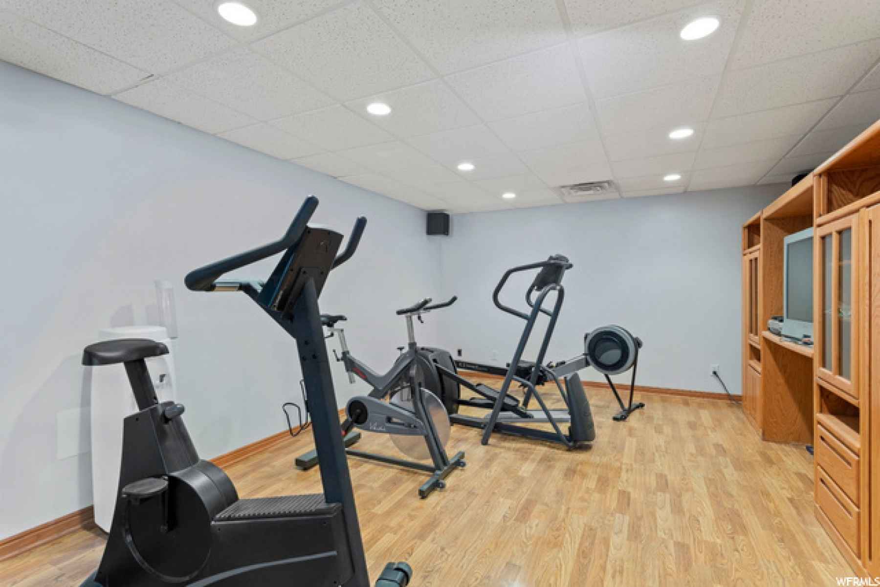 Be entertained as you workout in this side room in the basement workout area.