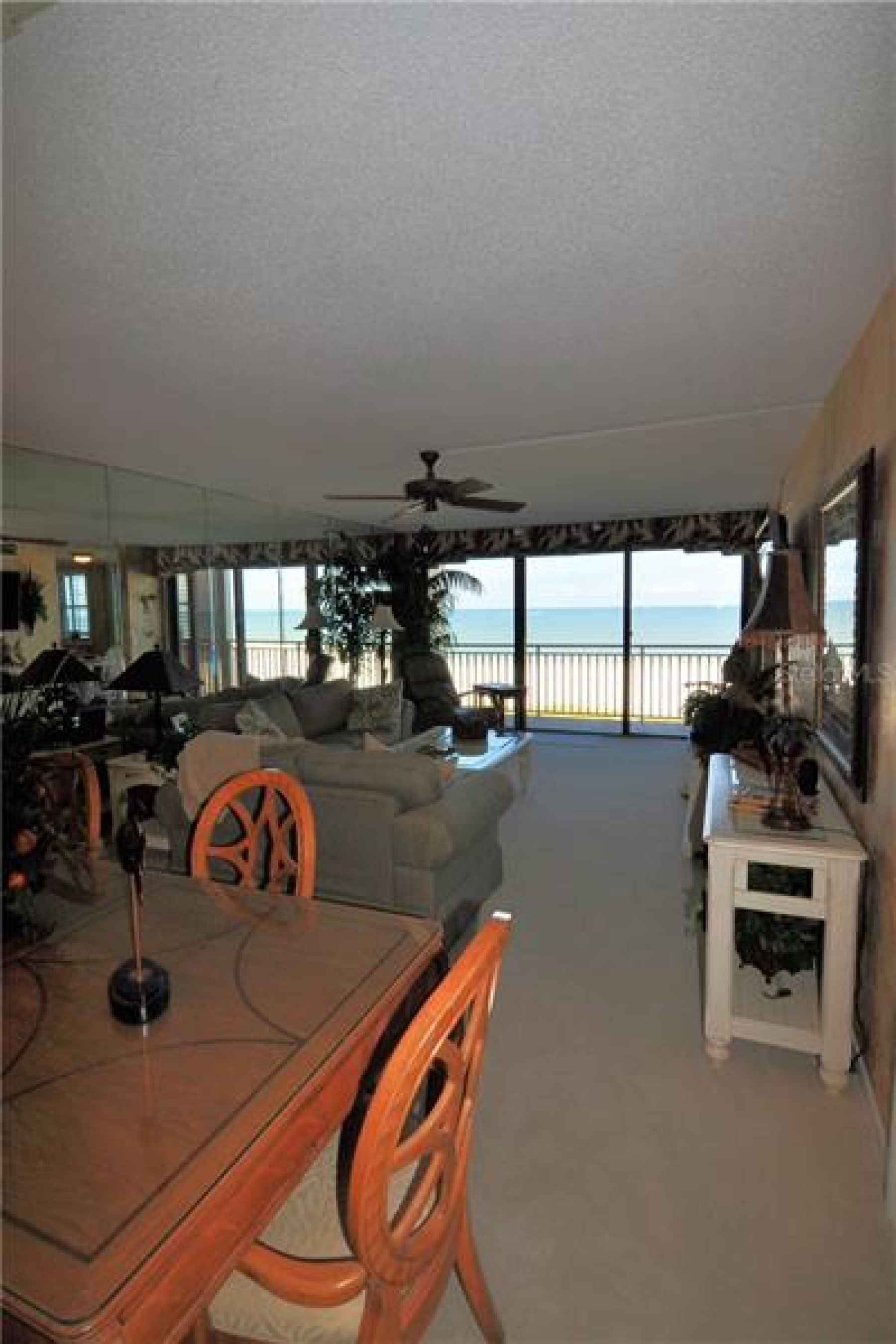 Dining room looking toward the patio and the Gulf of Mexico.