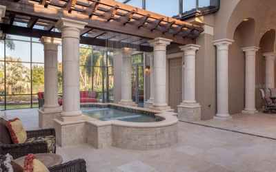 Pool Casita to the right of Water Feature provides Privacy for Guests