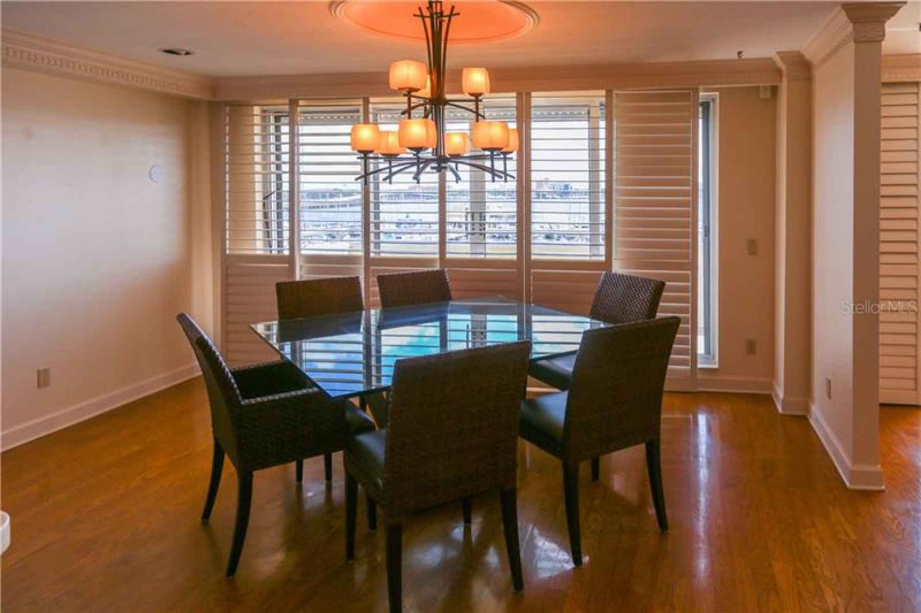 Dining Room with Beautiful Chandelier and access to back deck