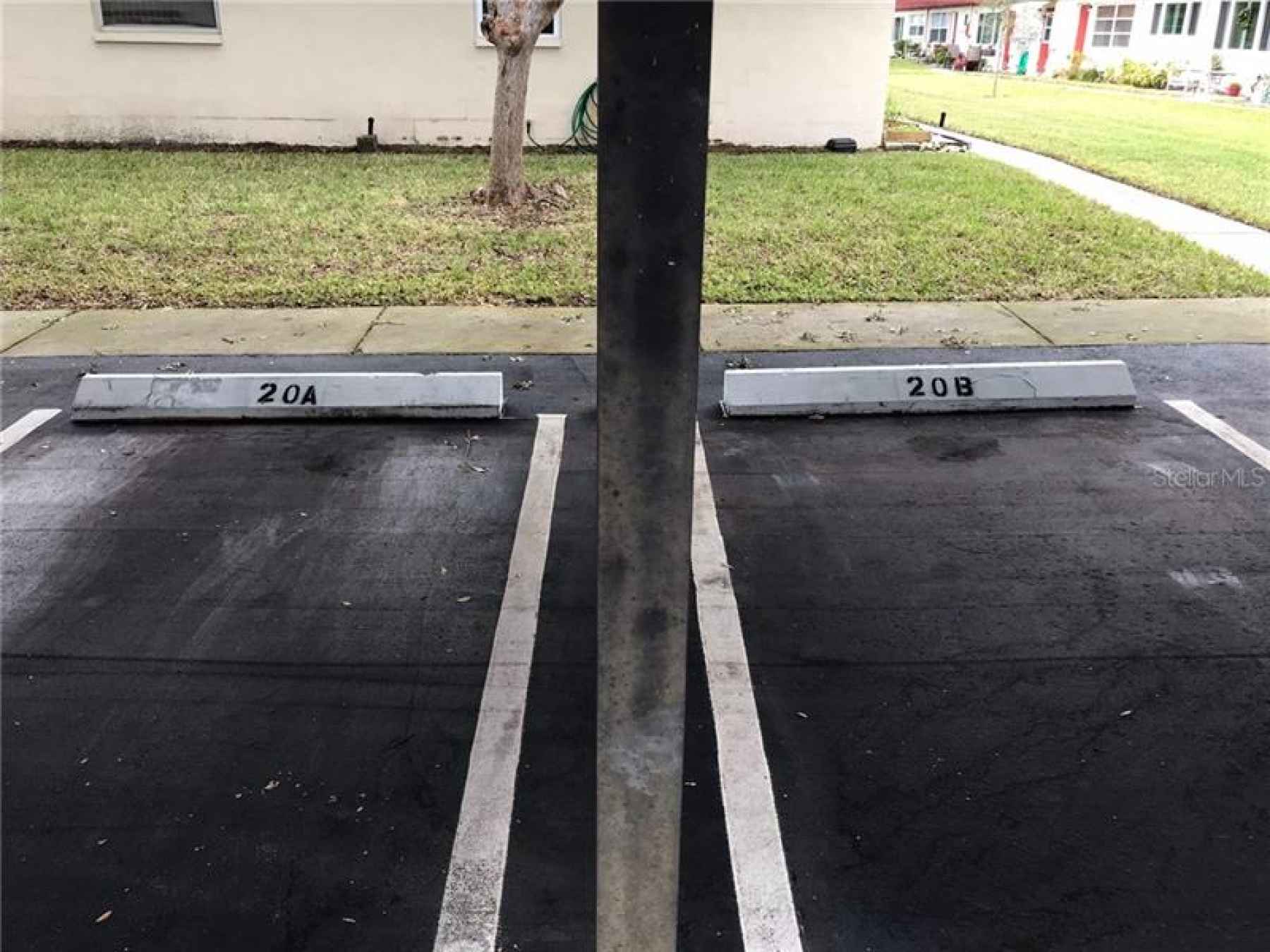 Assigned Carport spots #20A and #20B, and uncovered space #20 in front of unit = 3 assigned spots!