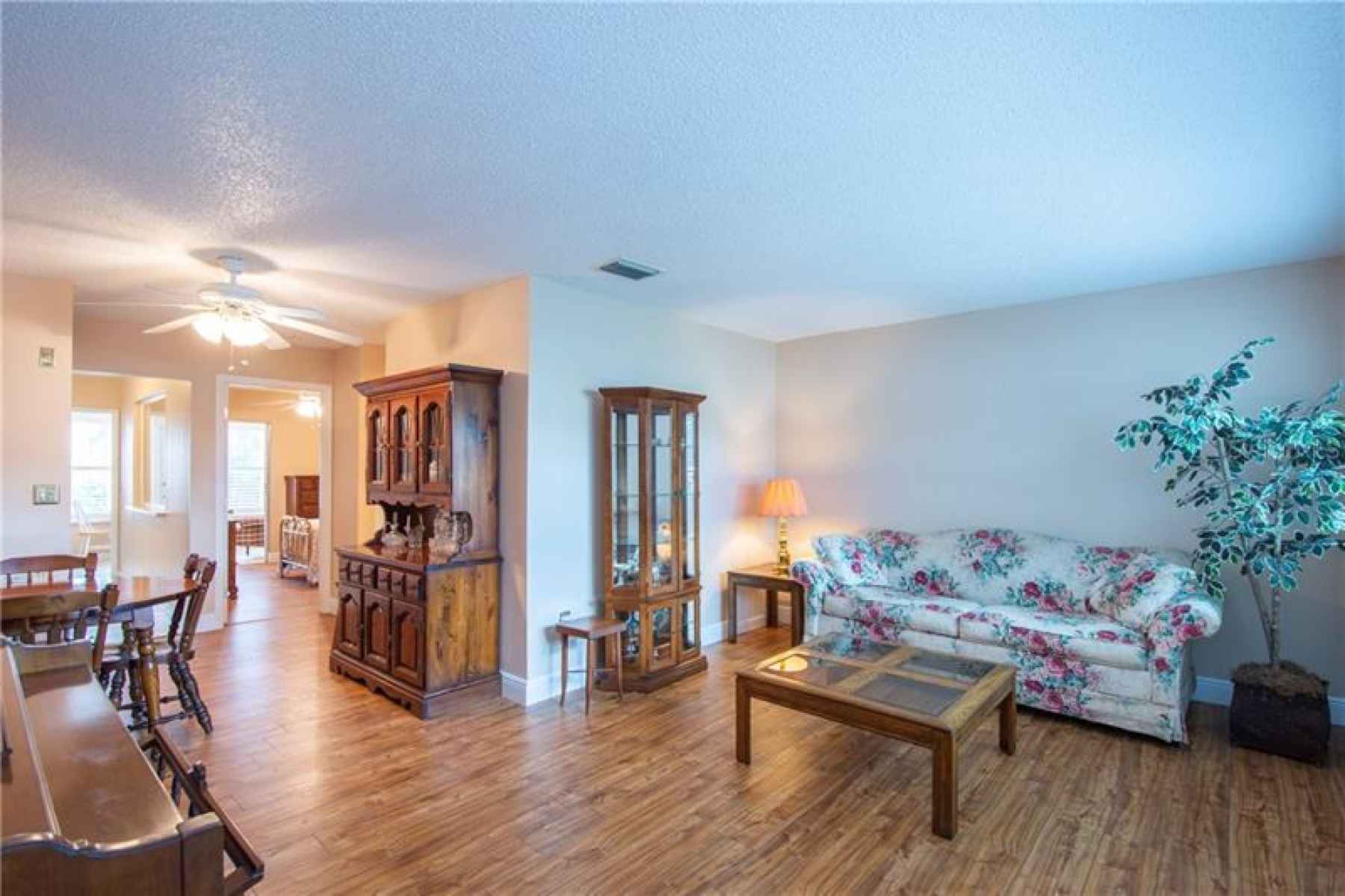 Nice open Living room / Dining room combination. Looking towards bedroom and kitchen.