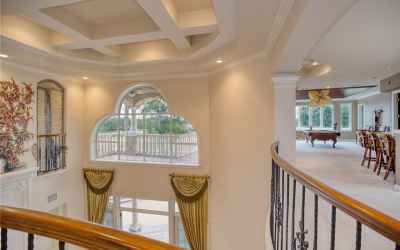 Ceiling detail overlooking balcony and game room