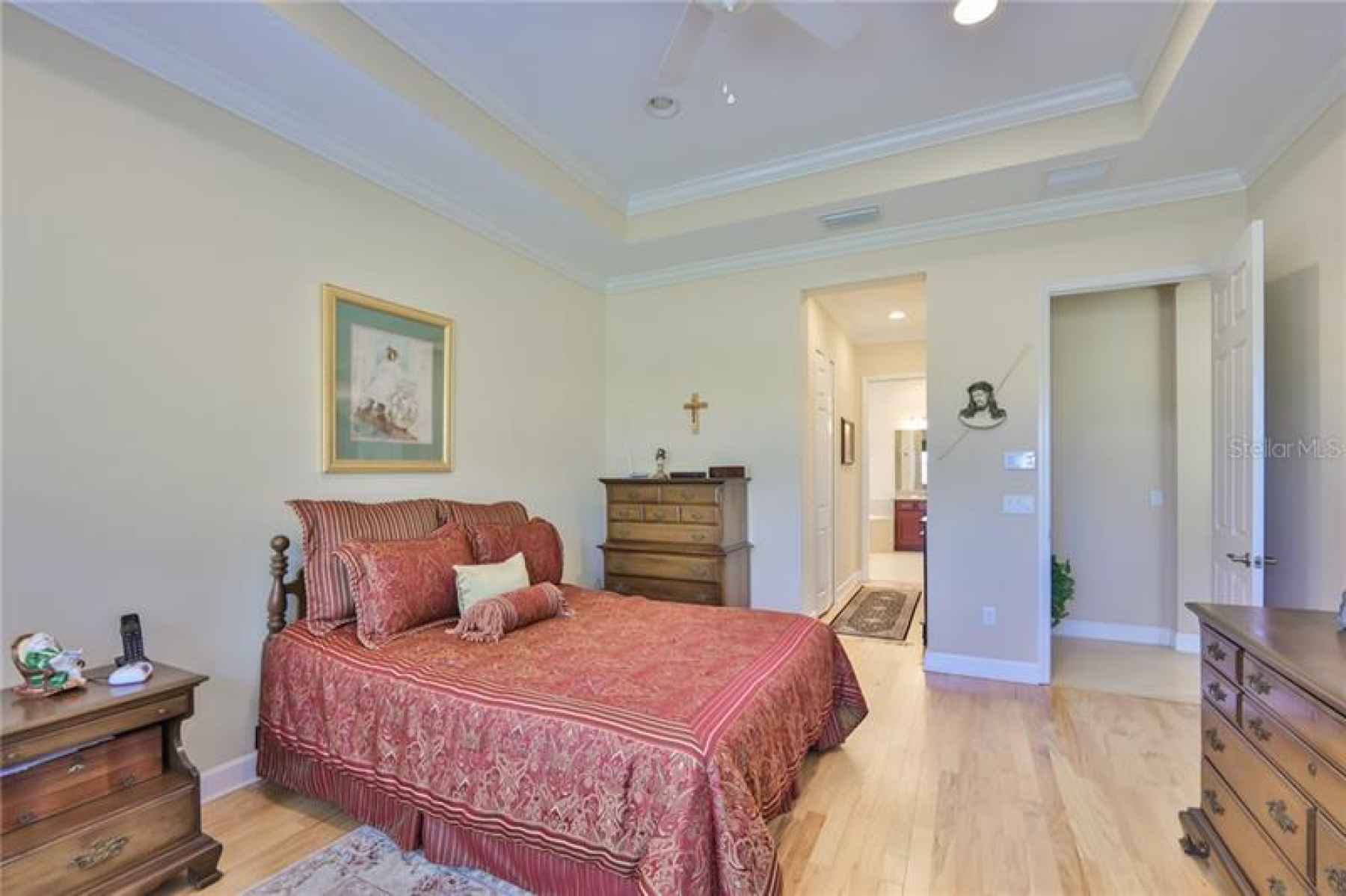 Master bedroom has two large custom walk-in closets and a master bath, en-suite.