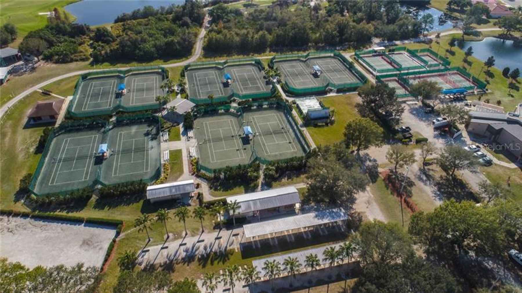 Aerial View of Sun City Center Tennis, Pickleball and Shuffleboard Complex.