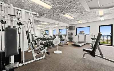 Fitness room with beach views.