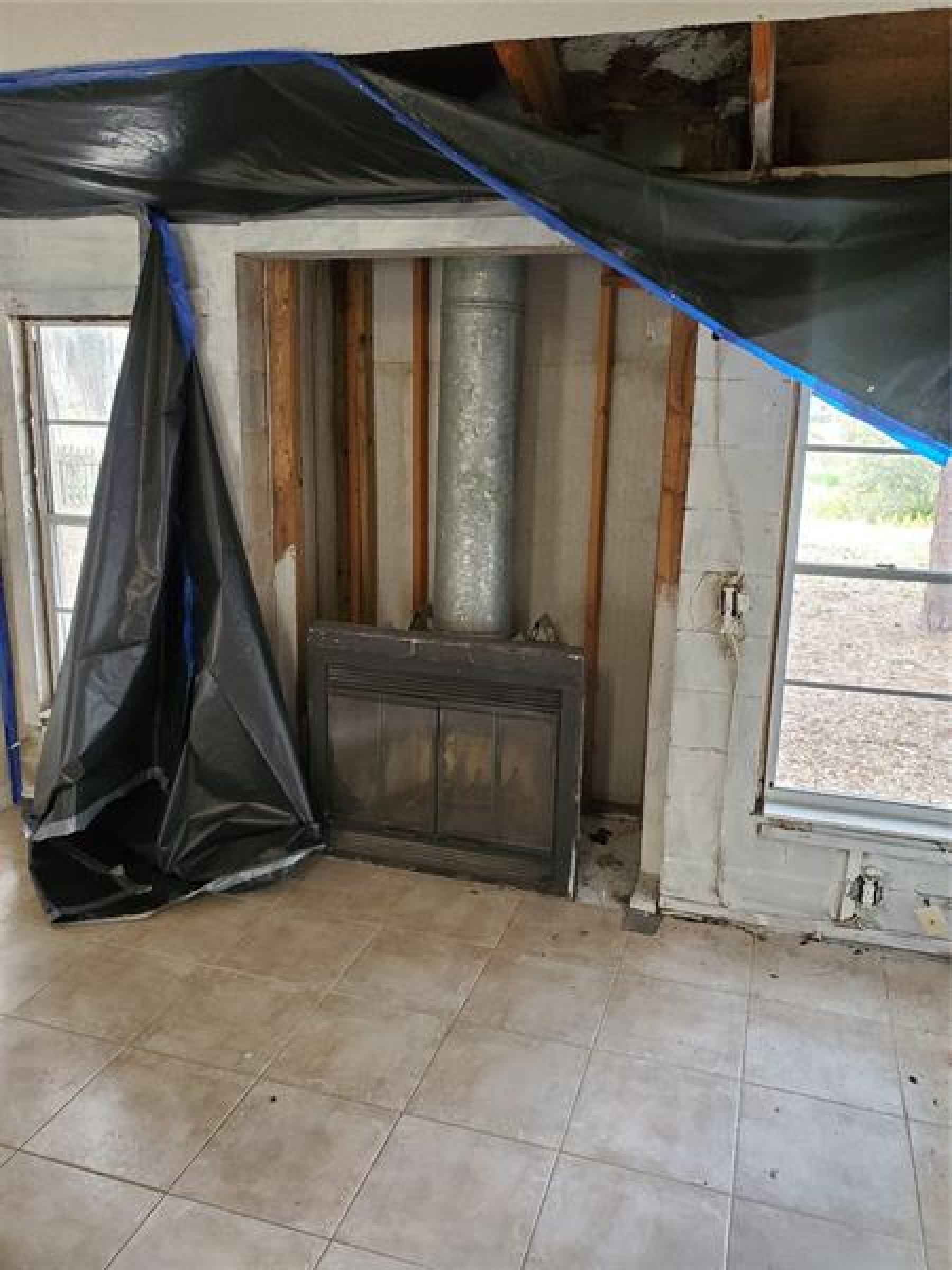 Fireplace wall that has been demo