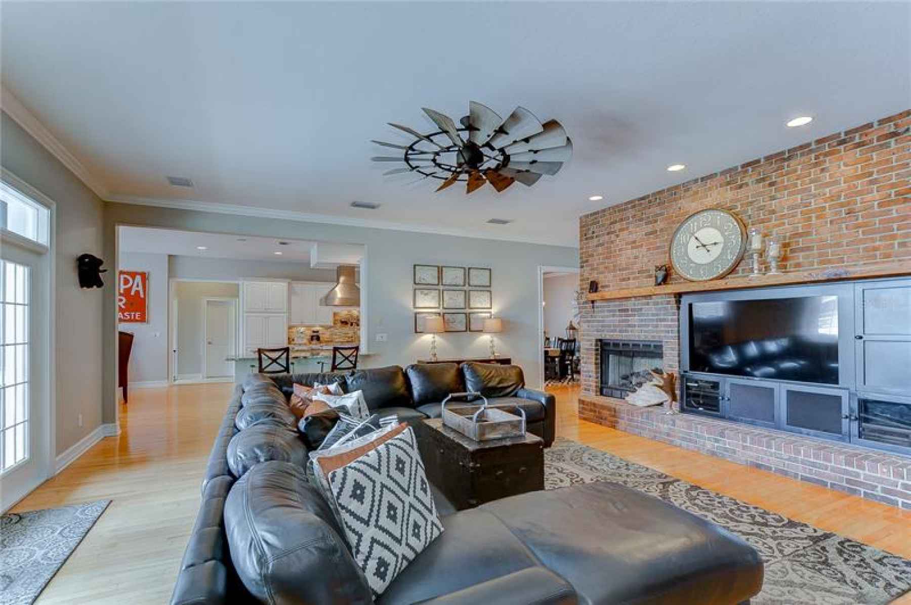 Huge family room boasts brick fireplace!