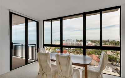 Views from the living room / dining area span west to east to show the beach, Gulf Blvd. and Boca Ci