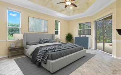 Virtually staged master bedroom.