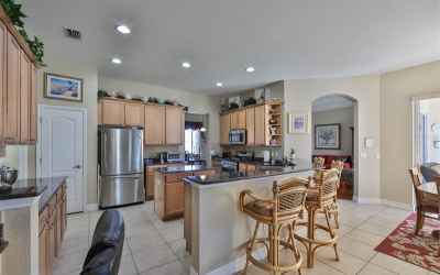 Stainless steel appliances and center kitchen island.