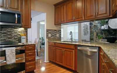 Kitchen, over looking the fireplace, higher end Stainless appliances, except the refrigerator