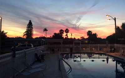 Pool with Sunset in the distance.