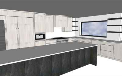 Sketch of layout for custom high end cabinetry kitchen with Thermador Appliance Package
