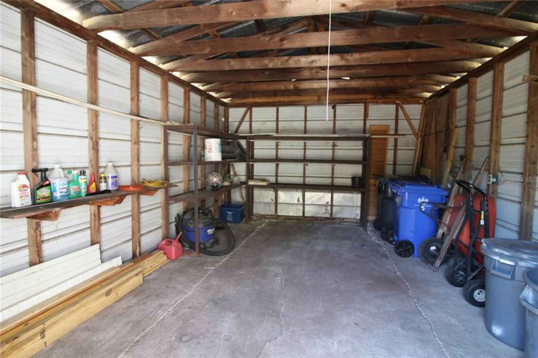 Garage has electric and a metal roof