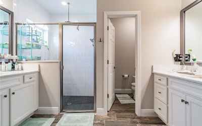 Dual vanities and shower stall