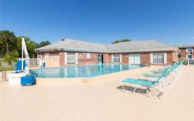 Large heated main pool by clubhouse