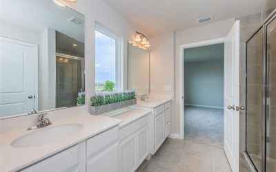 Owner's Suite Bath with dual sinks, make-up area, separate shower, water closet and one of two walk-
