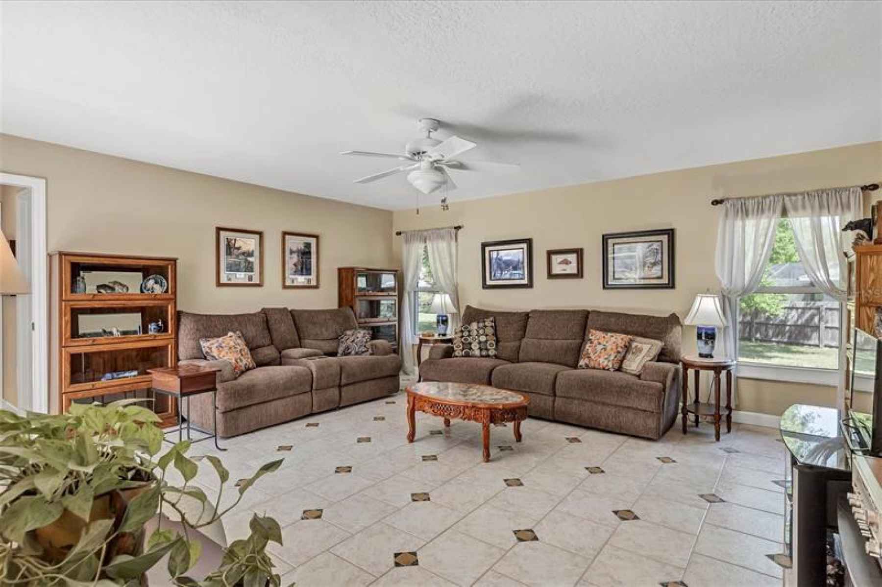 A large spacious family room offers plenty of seating space