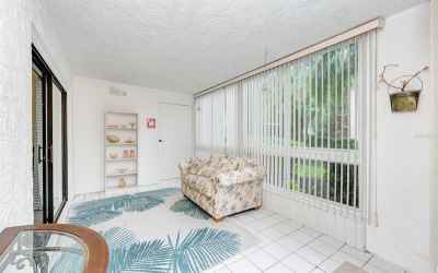 Nice oasis to sit and have your morning coffee.  Large storage closet behind the door.