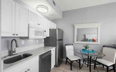Hip-height counters, plenty of storage, stainless steel appliances & new quartz countertops.